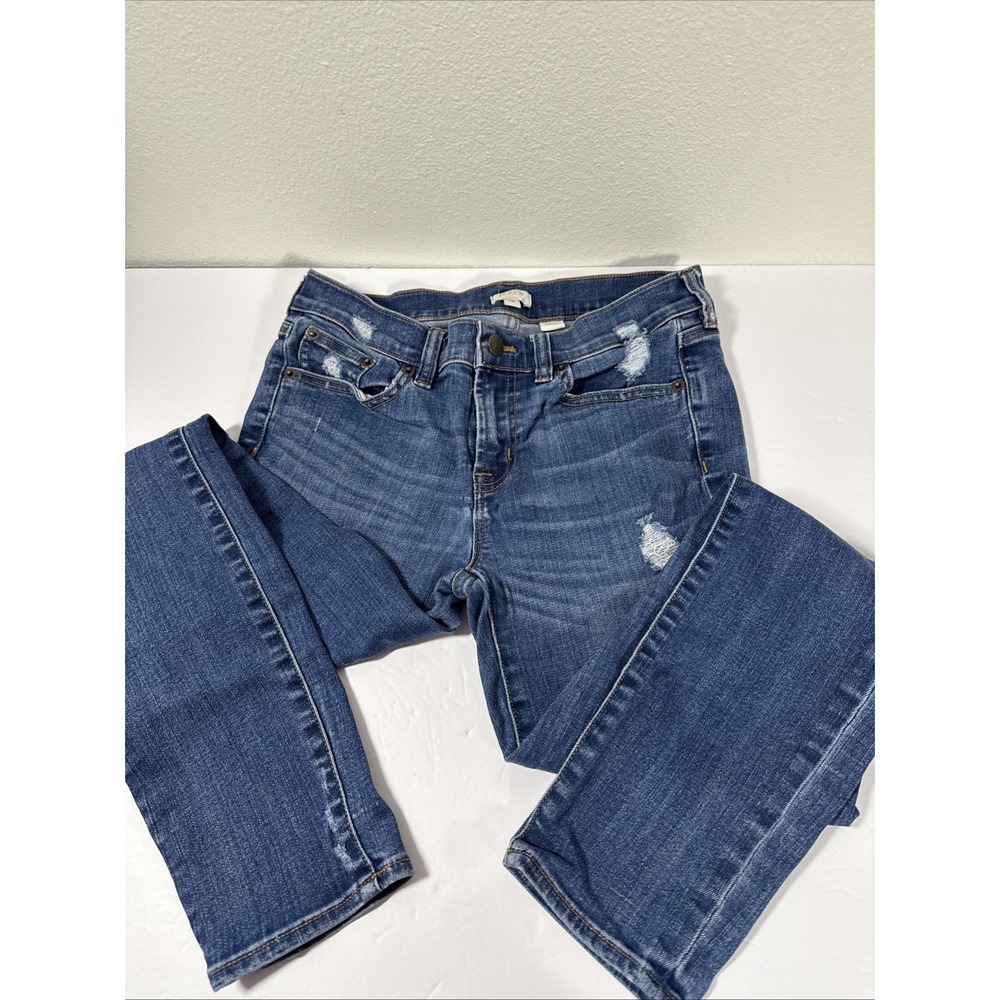 J.Crew Women Distressed Skinny Jeans Stretch Denim Size 26 Blue Light Wash F1